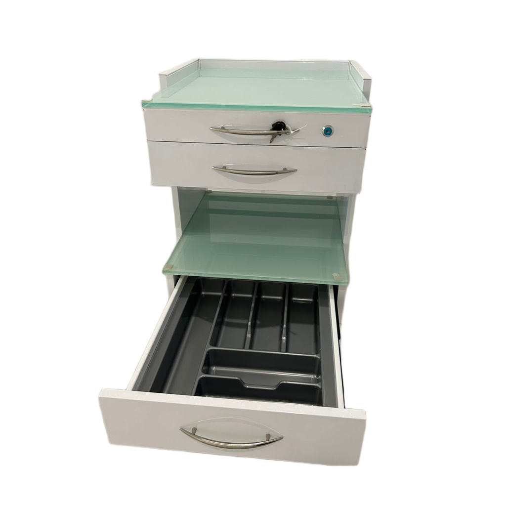 MUEBLE RODANTE CON DOBLE CAJONERA TAPA CRISTAL - MODELO ATENEA