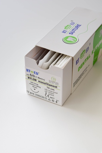 [SUT0005x12] KIT DE SUTURA DE NYLON 5/0.75cm LONGITUD- AGUJA 3/8 DE CÍRCULO Y 16mm LARGO x12