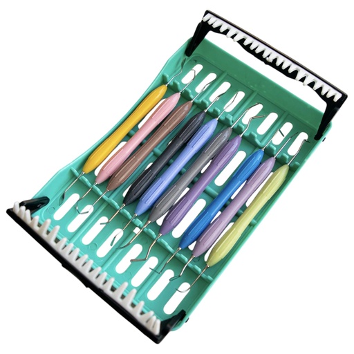 [K0012] KIT DE 10 ESPATULAS PARA COMPOSITE CON CASETTE PLASTICO DE REGALO