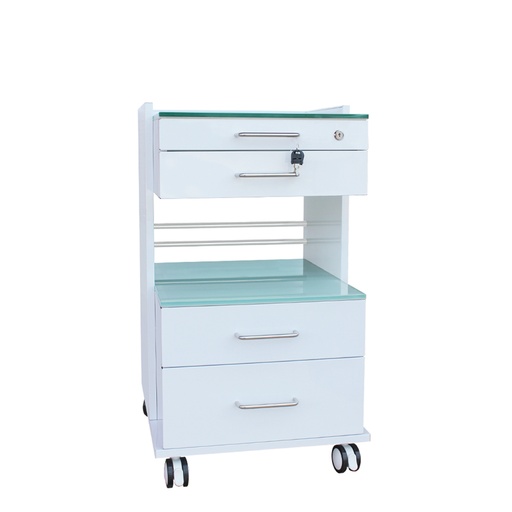 [P10033] MUEBLE RODANTE CON DOBLE CAJONERA TAPA CRISTAL - MODELO ATENEA