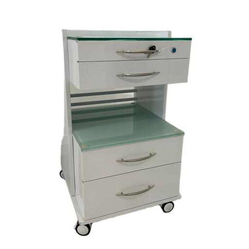 [P10033] MUEBLE RODANTE CON DOBLE CAJONERA TAPA CRISTAL - MODELO ATENEA